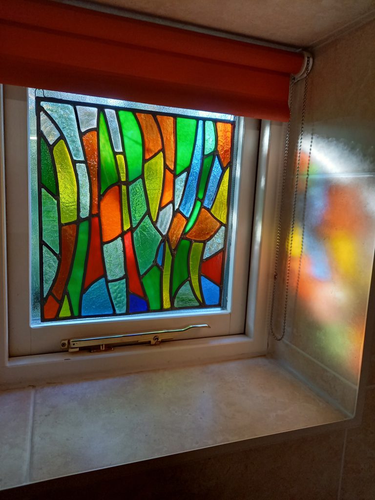 Commission stained glass bathroom abstract