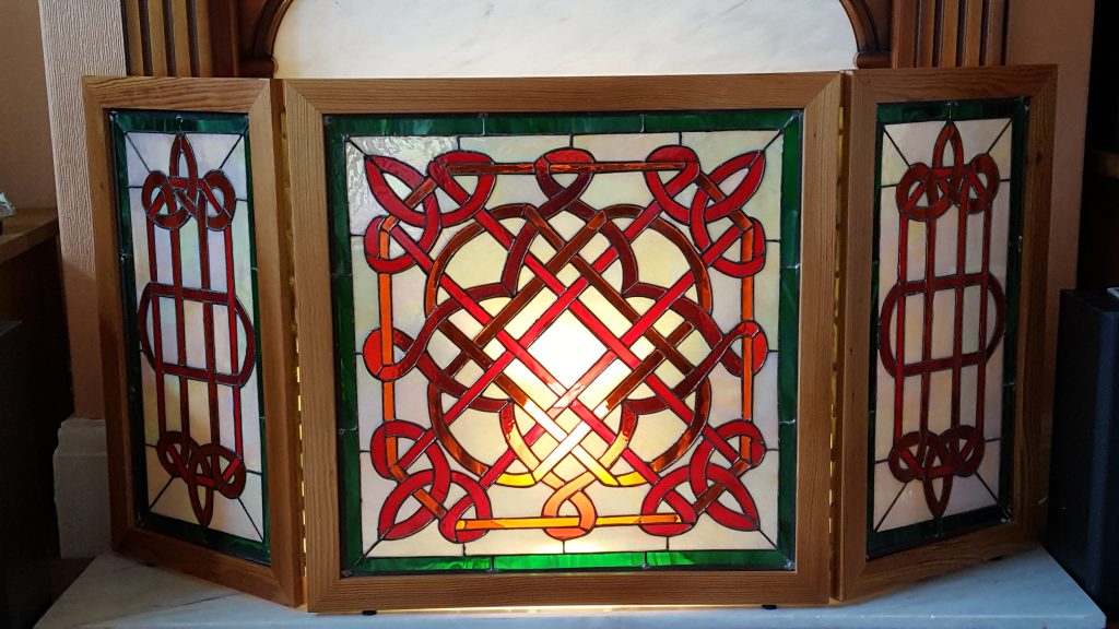 Commission stained glass celtic knot triptych