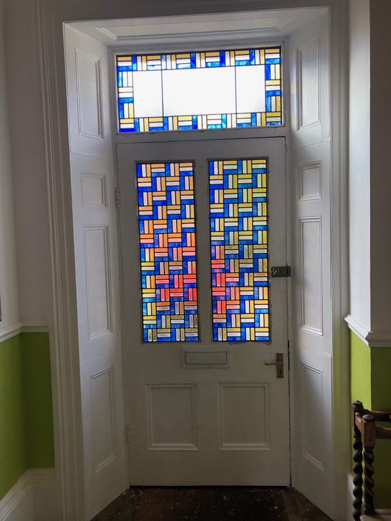 Commission stained glass door basketweave multicolour