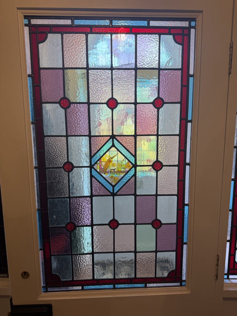 Commission stained glass door edwardian iridescent diamond flower