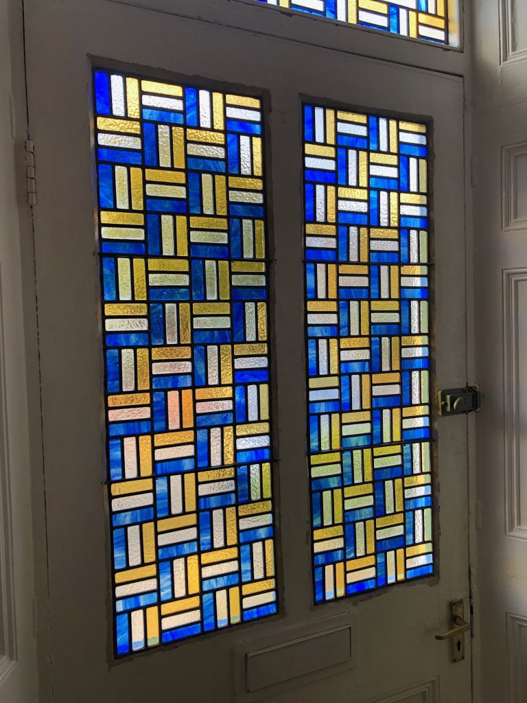 Commission stained glass door mosaic brick