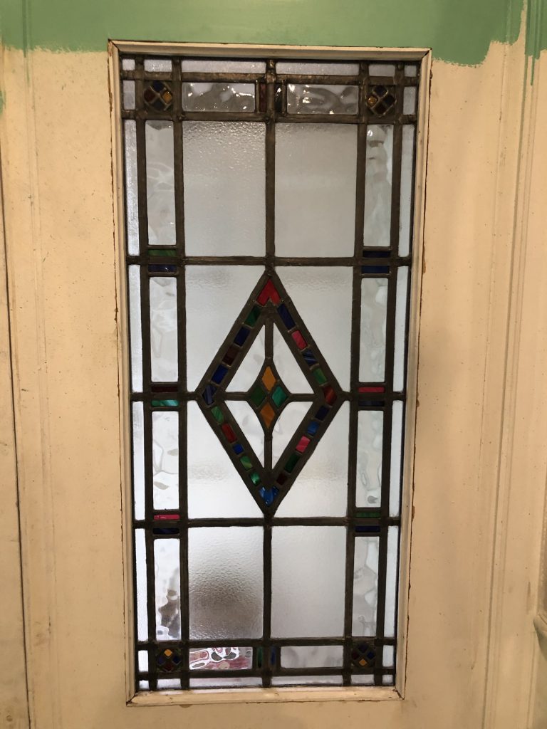 Commission stained glass door panel diamond multicolour jewel