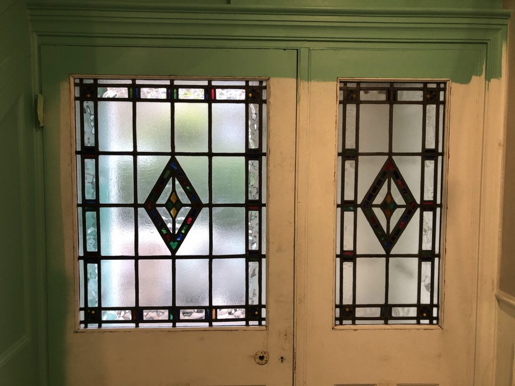 Commission stained glass door panels geometric diamond jewel