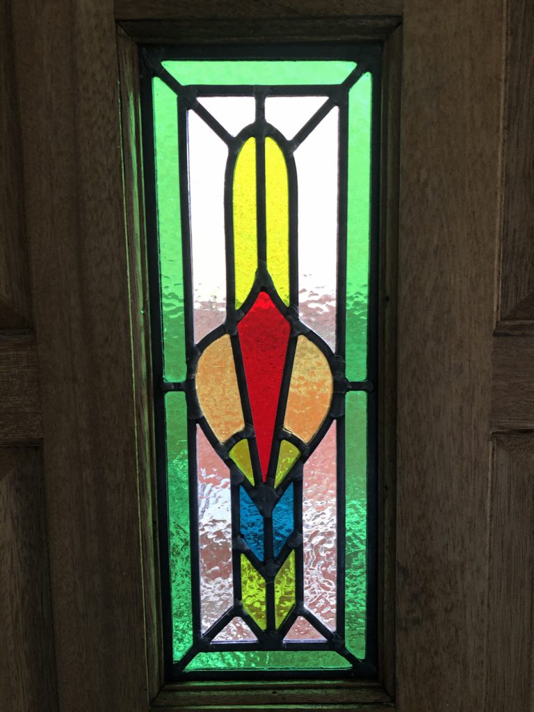 Commission stained glass door sidelight bold geometric multicolour