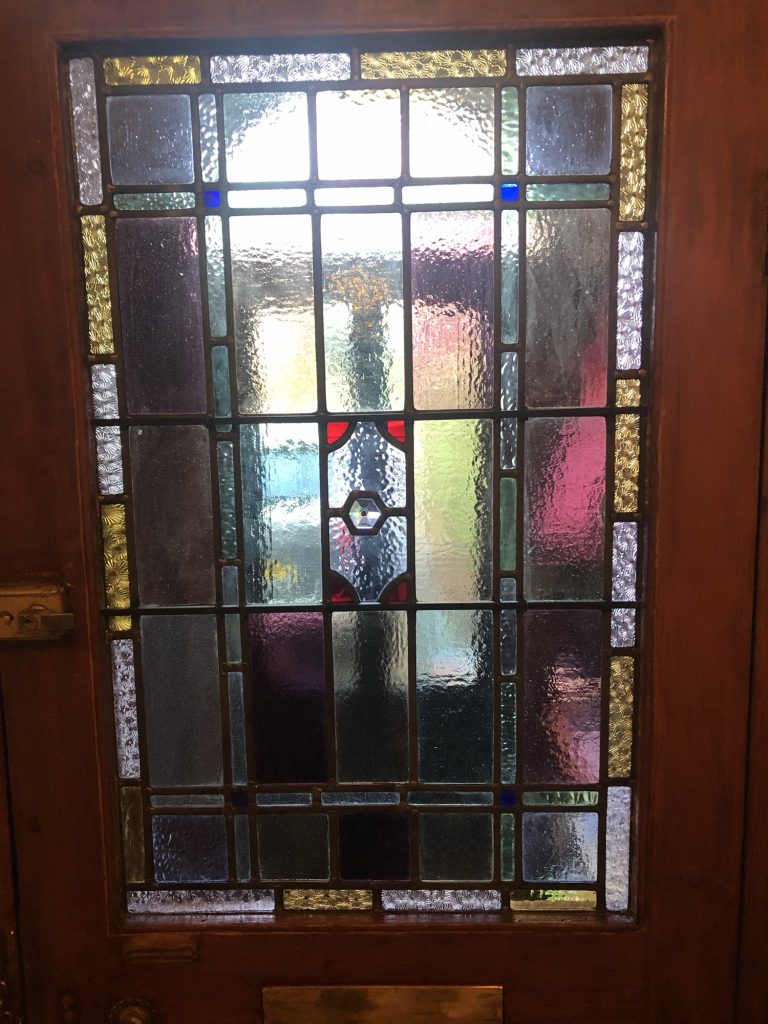 Commission stained glass door victorian geometric mosaic