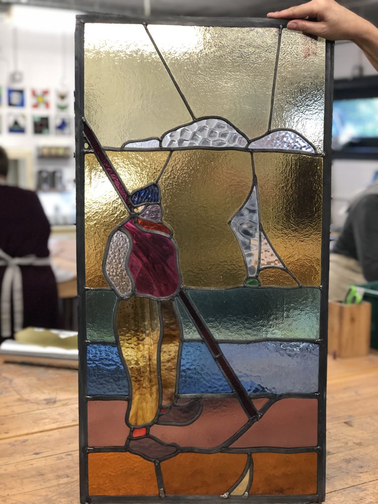Commission stained glass fisherman panel