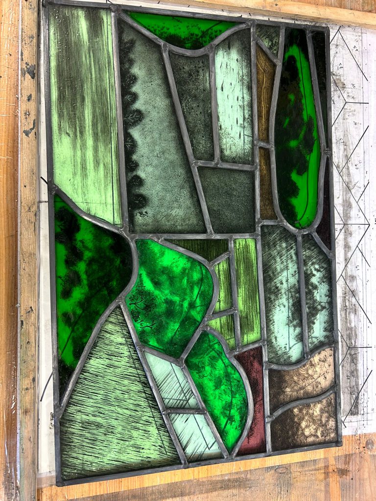 Commission stained glass green fields
