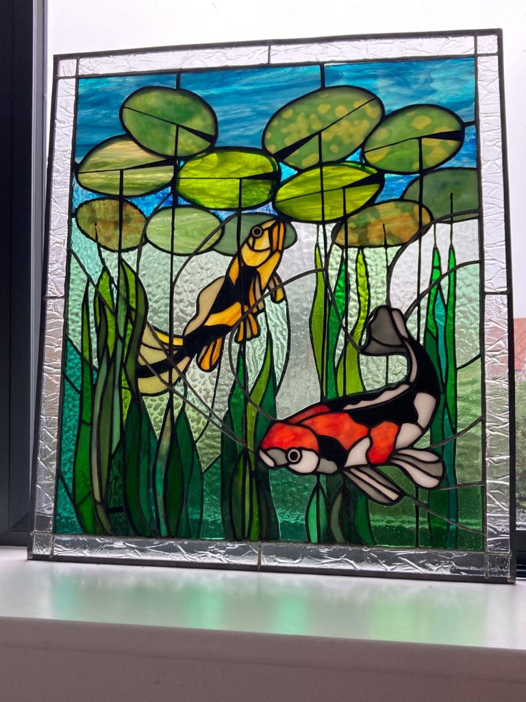 Commission stained glass koi pond