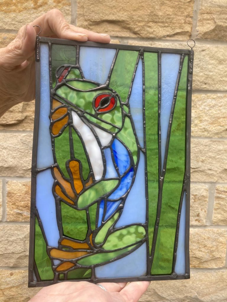 Commission stained glass tree frog complete