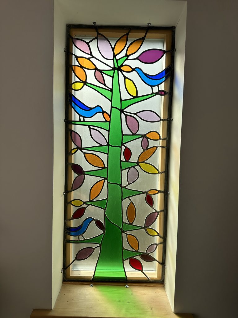Commission stained glass tree of life birds tall panel