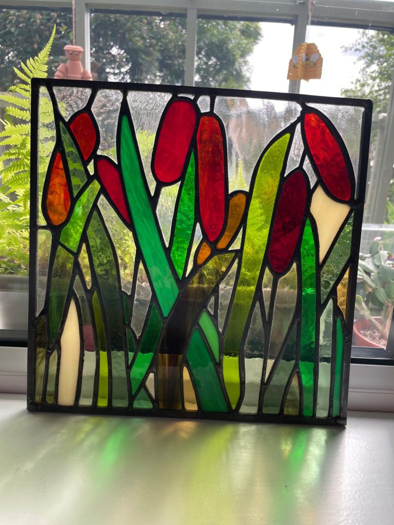 Commission stained glass tulips square