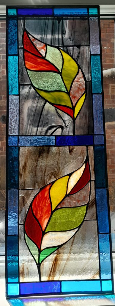 Commission stained glass vertical autumn leaves
