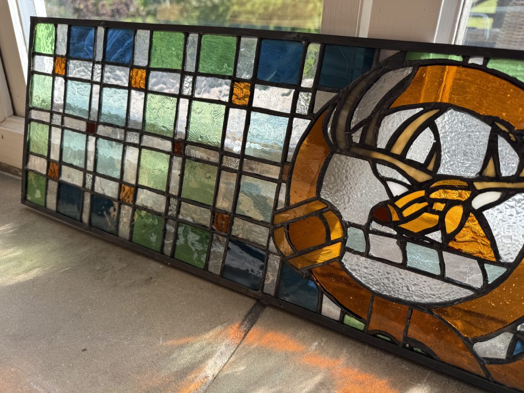 Commission stained glass victorian transom monogram q b