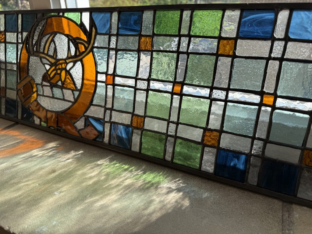 Commission stained glass victorian transom monogram q c
