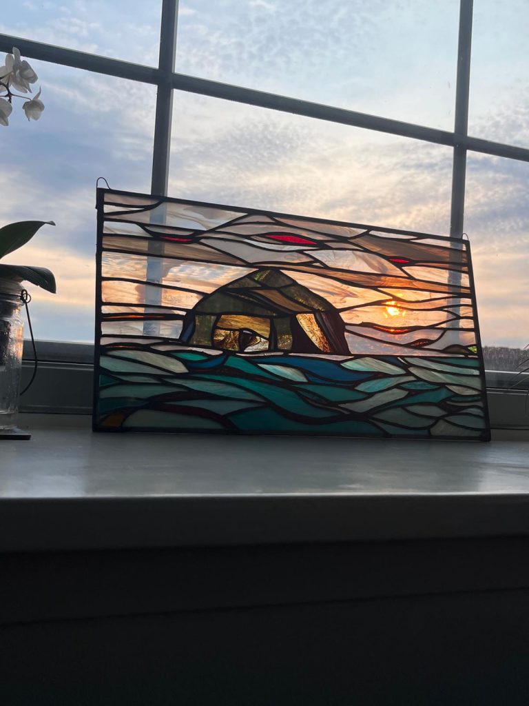 Commission stained glass whale ocean