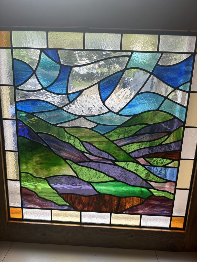 Commission stained glass window landscape moorland hills