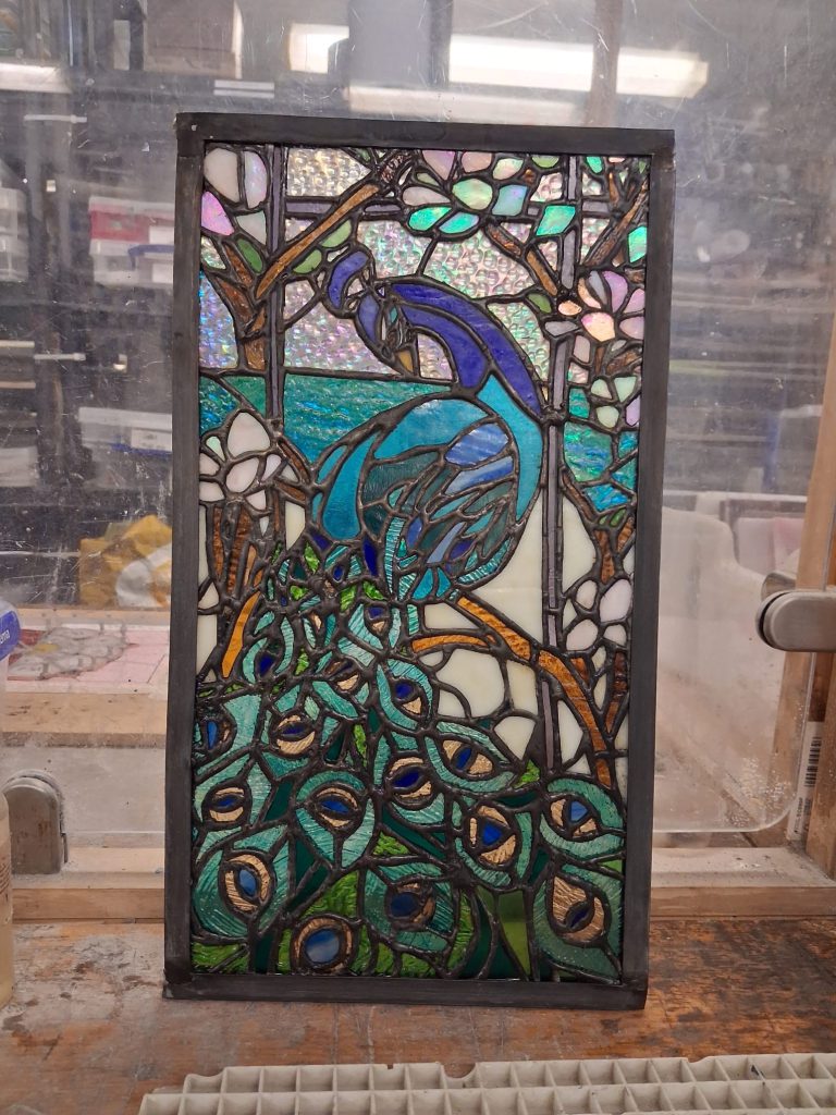 Commission tiffany peacock panel