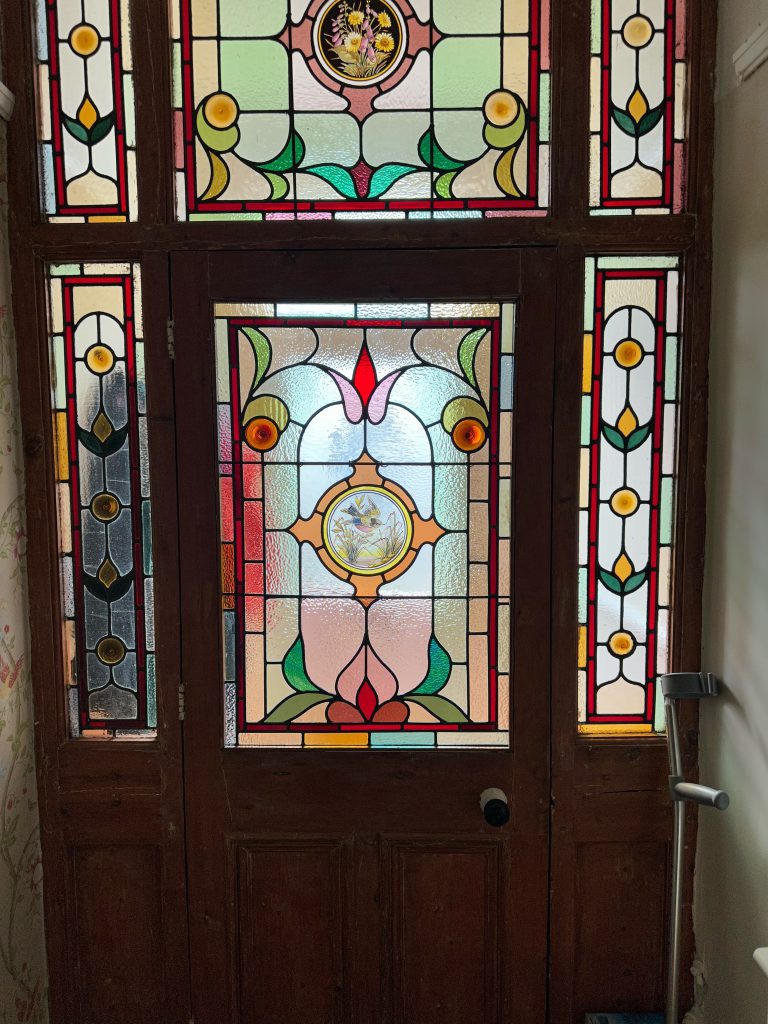 Commission victorian door birds medallion installed