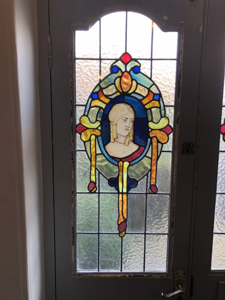 Commission victorian door panel painted portrait woman