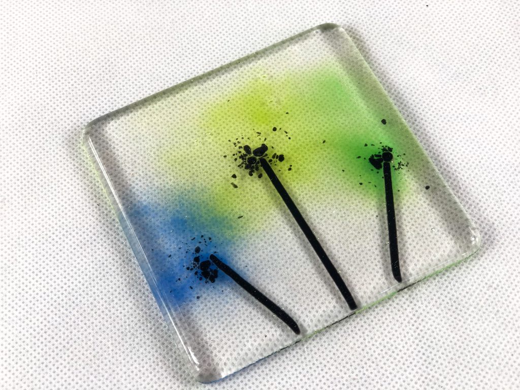 Fused glass dandelion tile greens
