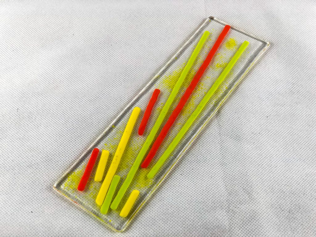 Fused glass dish coloured lines abstract