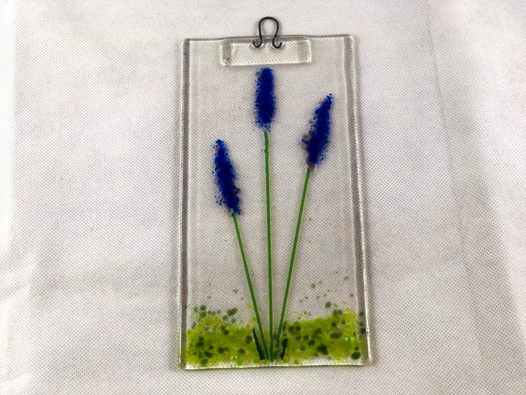 Fused glass lavender panel hanging