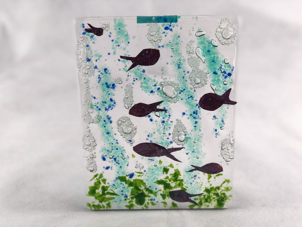 Fused glass panel fish large