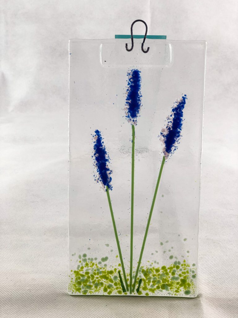 Fused glass panel lavender stems hanging