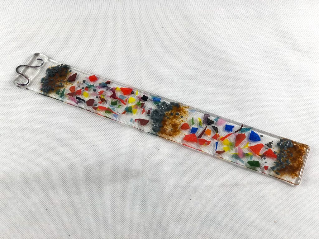 Fused glass plant stake confetti rainbow