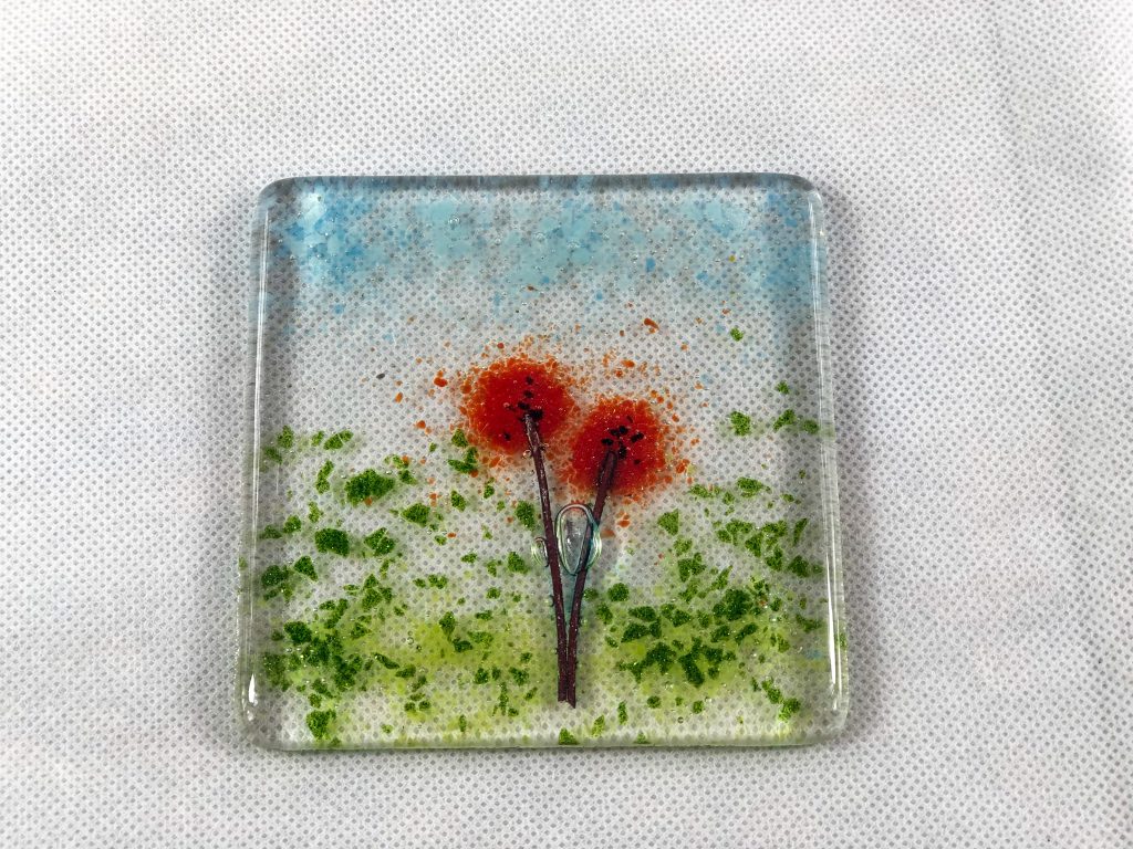 Fused glass tile dandelion trees
