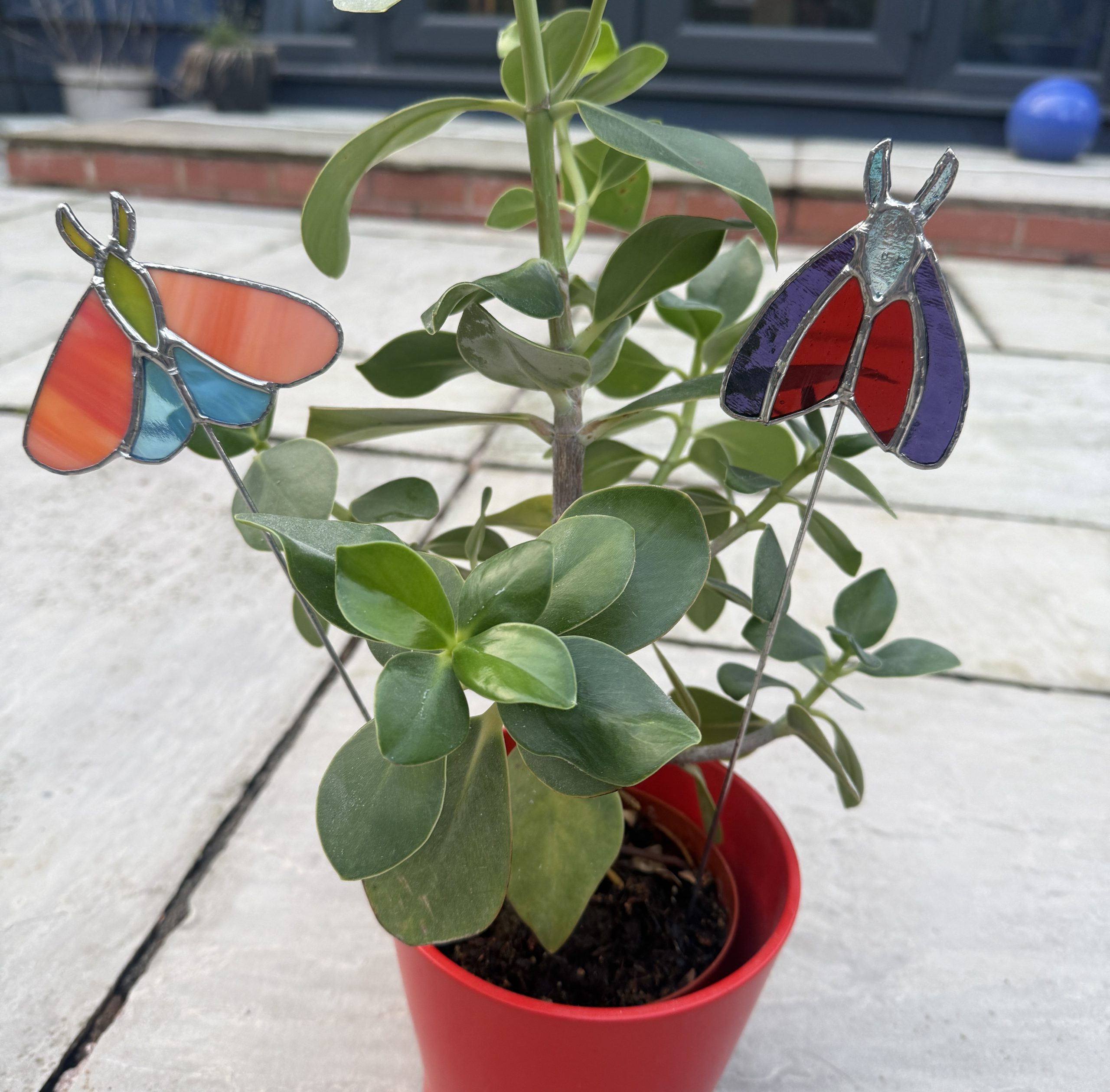 Stained glass butterfly plant stakes