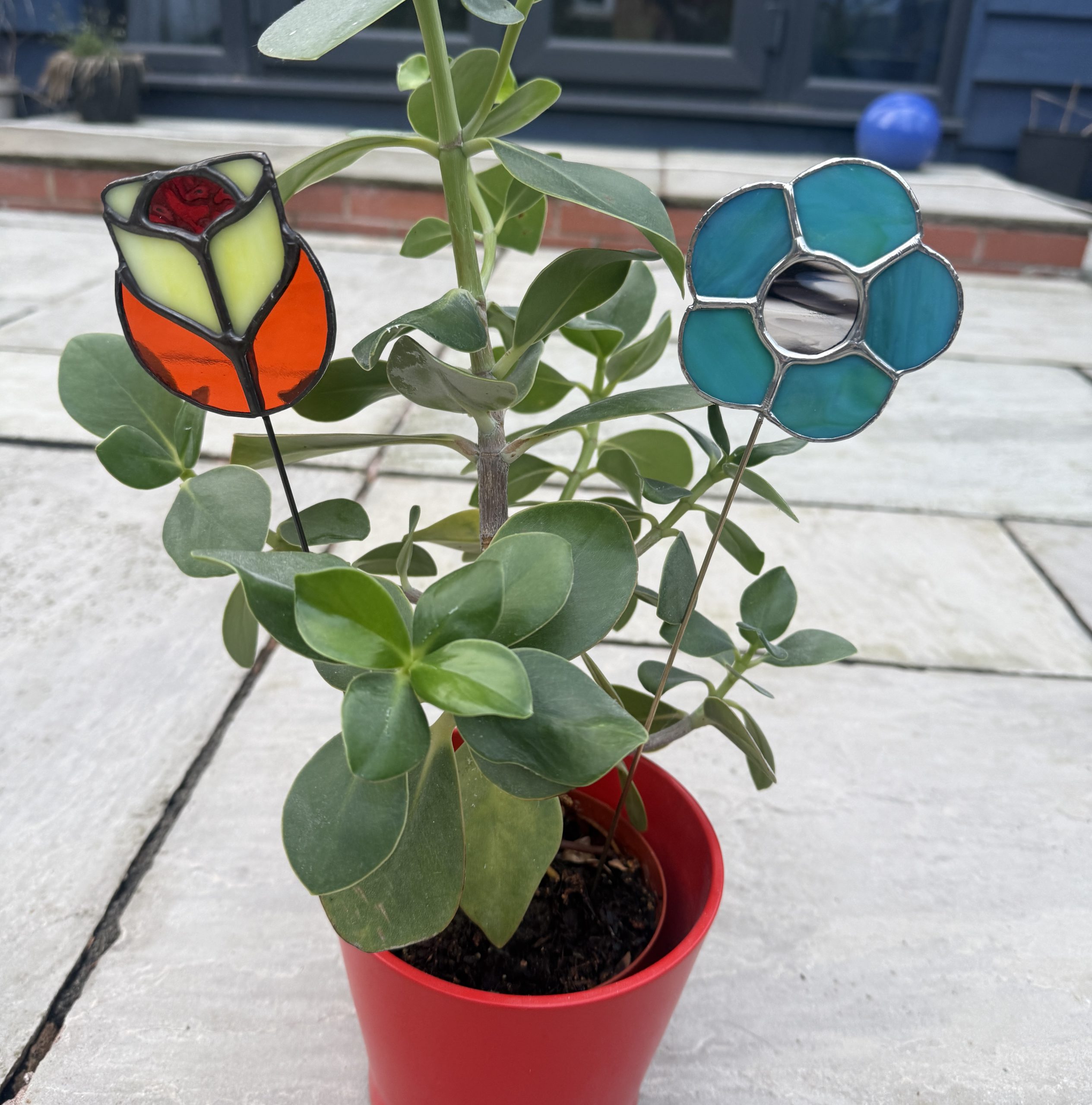 Stained glass rose plant stake