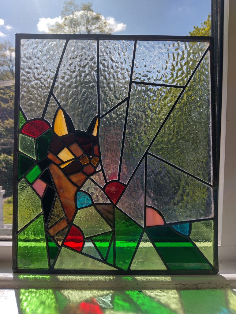Stained glass abstract bird geometric panel