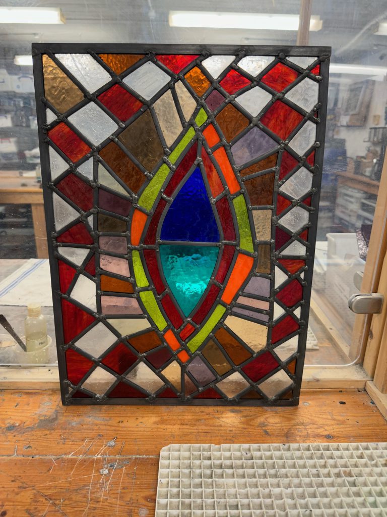 Stained glass abstract jewel eye panel