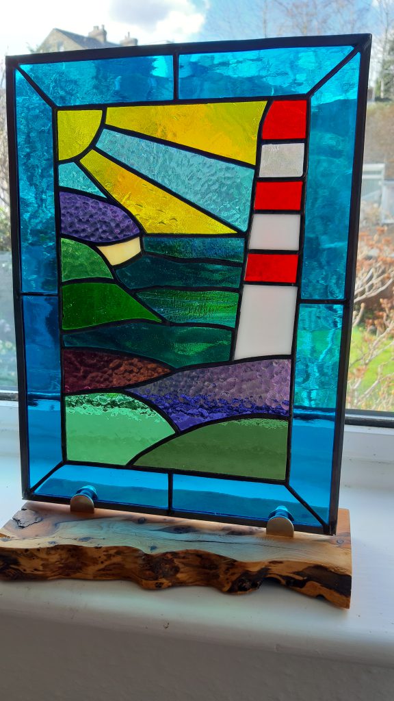 Stained glass abstract panel multicolour teal