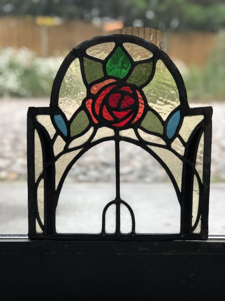 Stained glass art nouveau rose arch panel