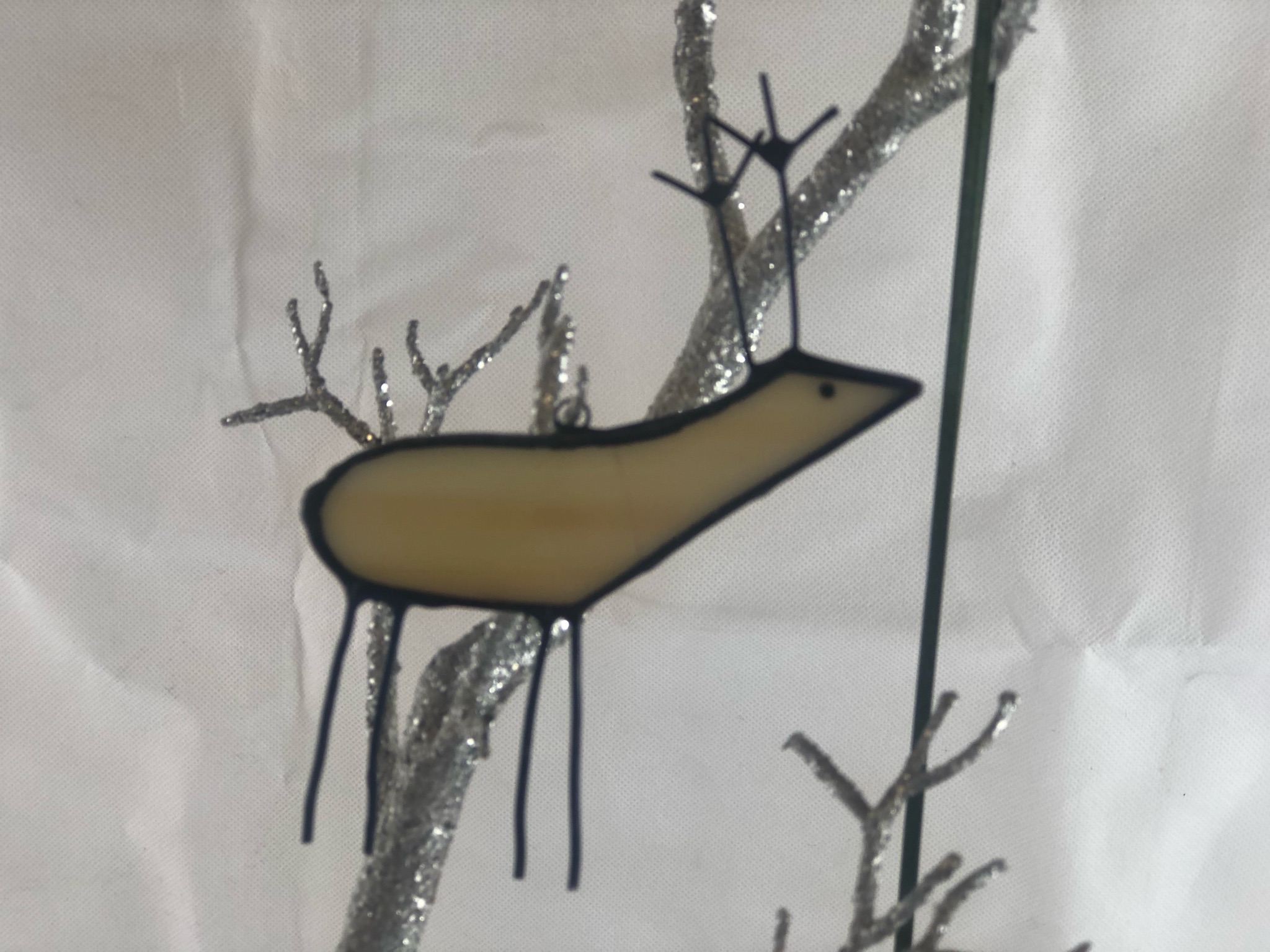 Cream stained glass bird ornament