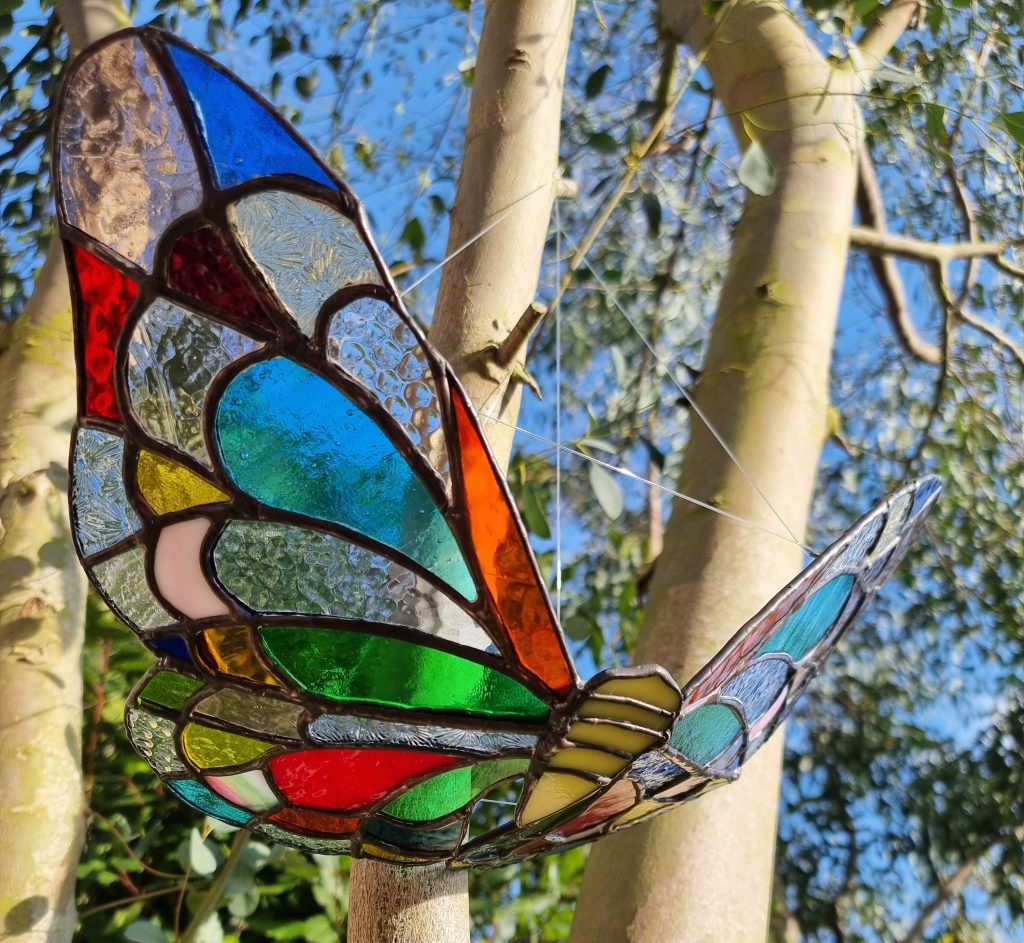 Stained glass butterfly rainbow large suncatcher