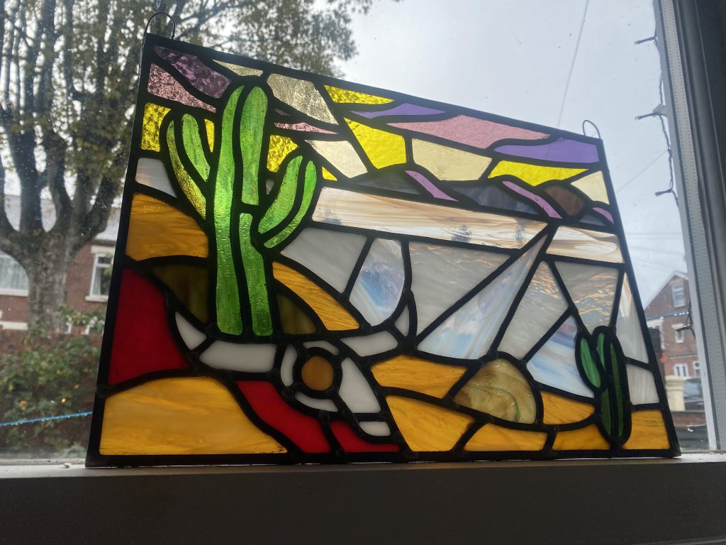 Stained glass cactus desert panel b