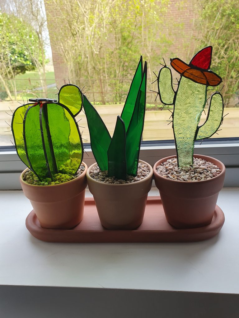 Stained glass cactus trio plant pots