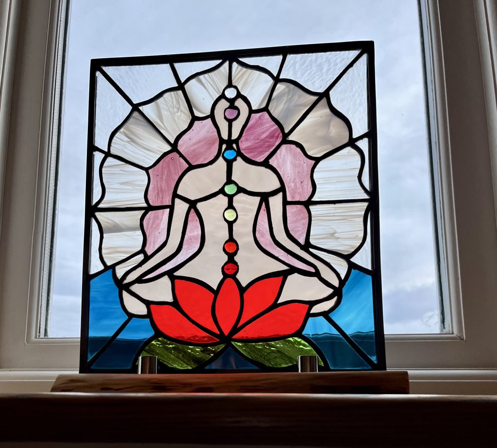 Stained glass chakra lotus meditation panel