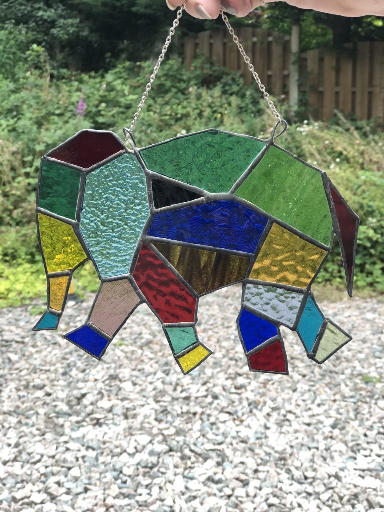 Stained glass elephant geometric suncatcher