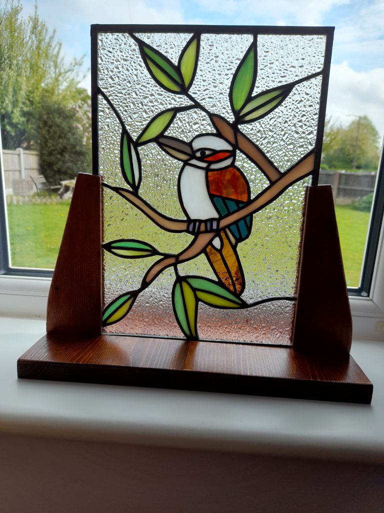 Stained glass kookaburra branch panel