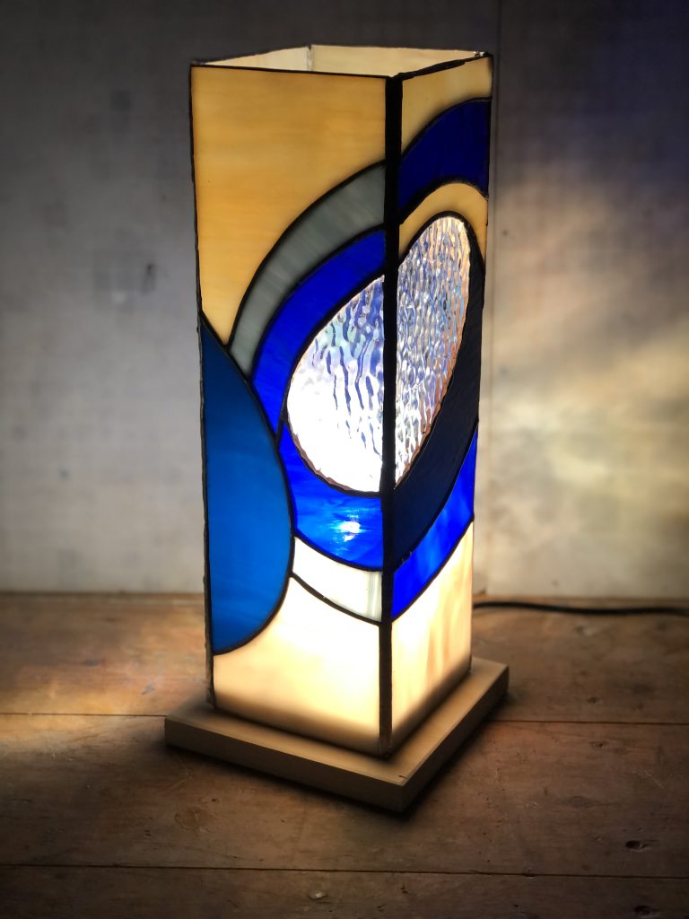 Stained glass lamp blue abstract