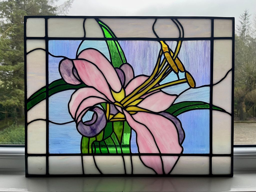 Stained glass lily pink panel