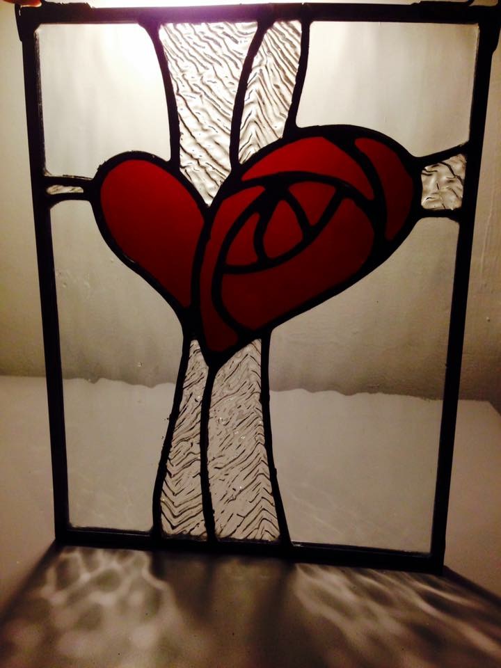 Stained glass mackintosh rose panel