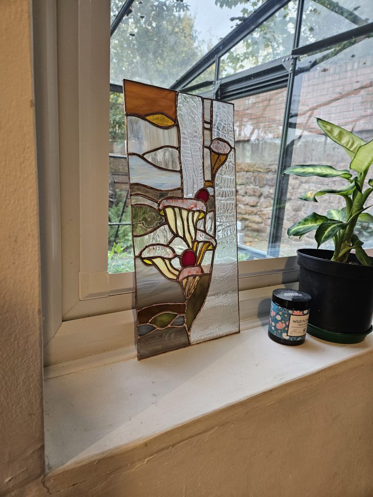 Stained glass mushrooms botanical tall panel
