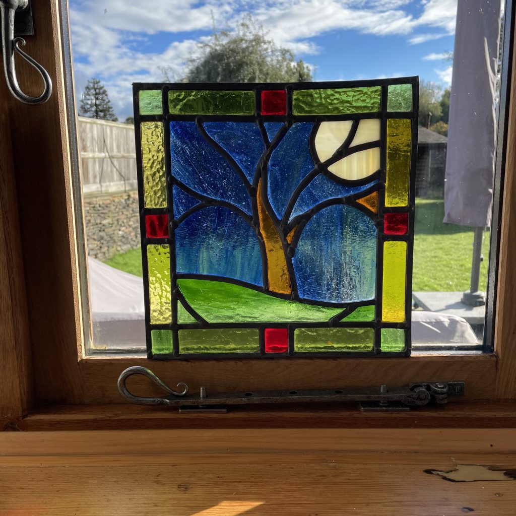 Stained glass night tree panel