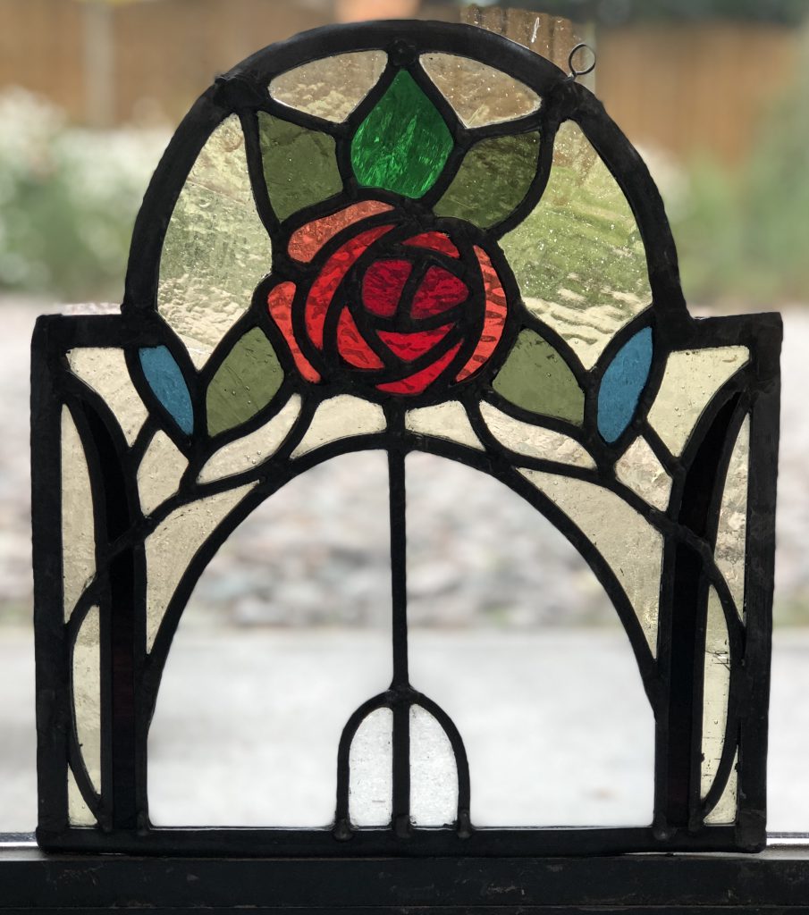 Stained glass rose suncatcher art nouveau b