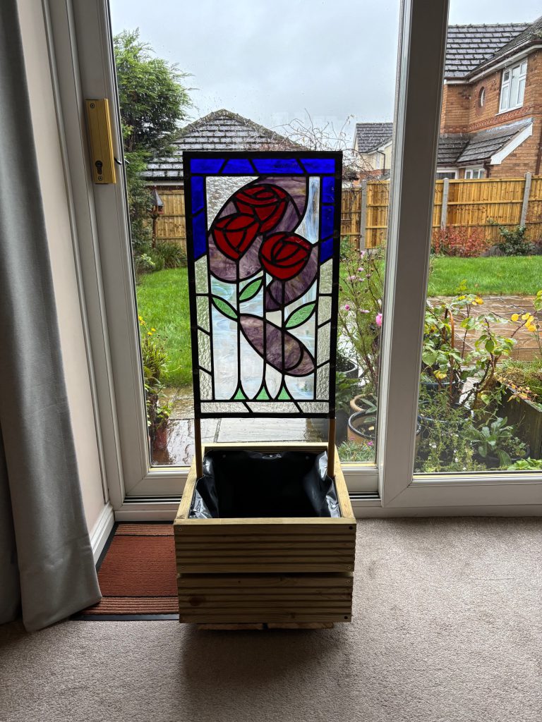Stained glass roses water feature